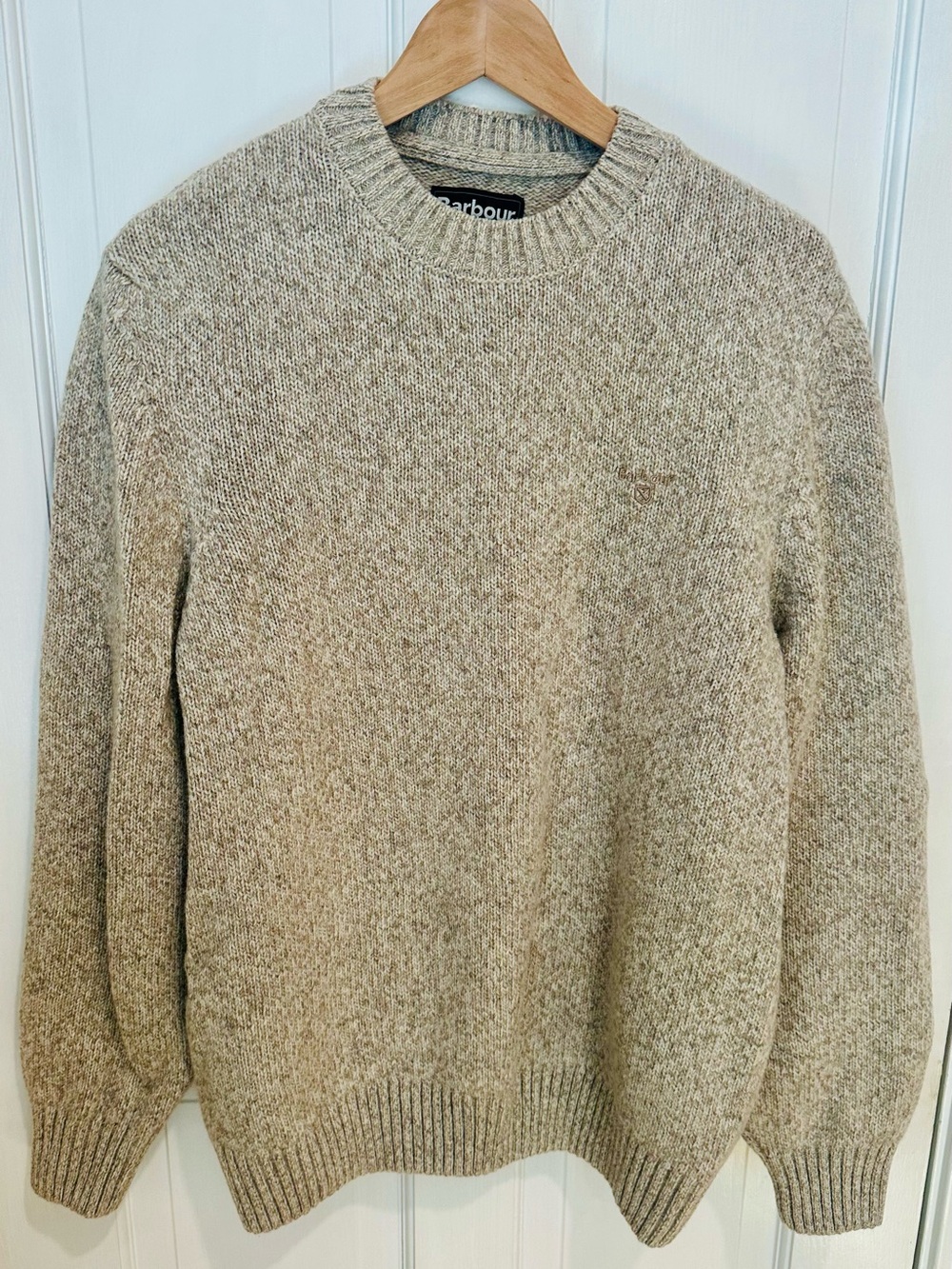 Barbour Men's Heathered Cream-Tan Crewneck Sweater